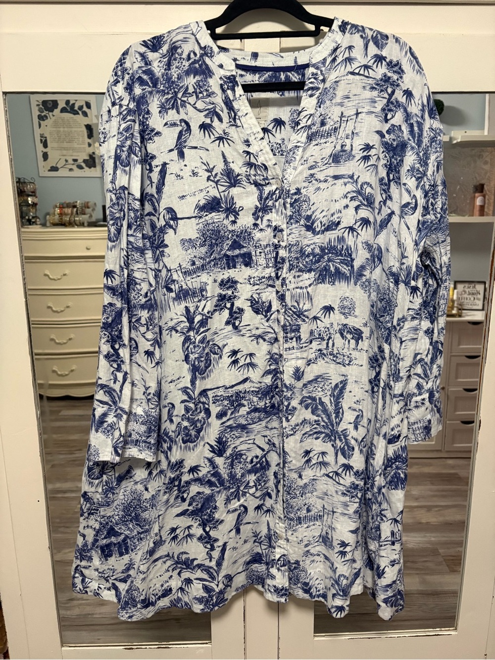Joie Blue and White Printed V-Neck Tunic